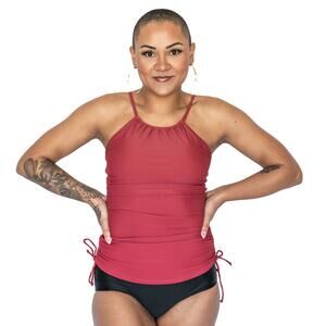 Janela Bay Tankini Womens Large High Neck Long Tankini Top Dark Blush Rose Lined